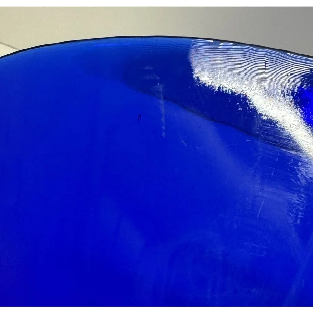 MCM Vintage Cobalt Blue Glass Serving‎ Bowl MCM Textured Bottom HTF